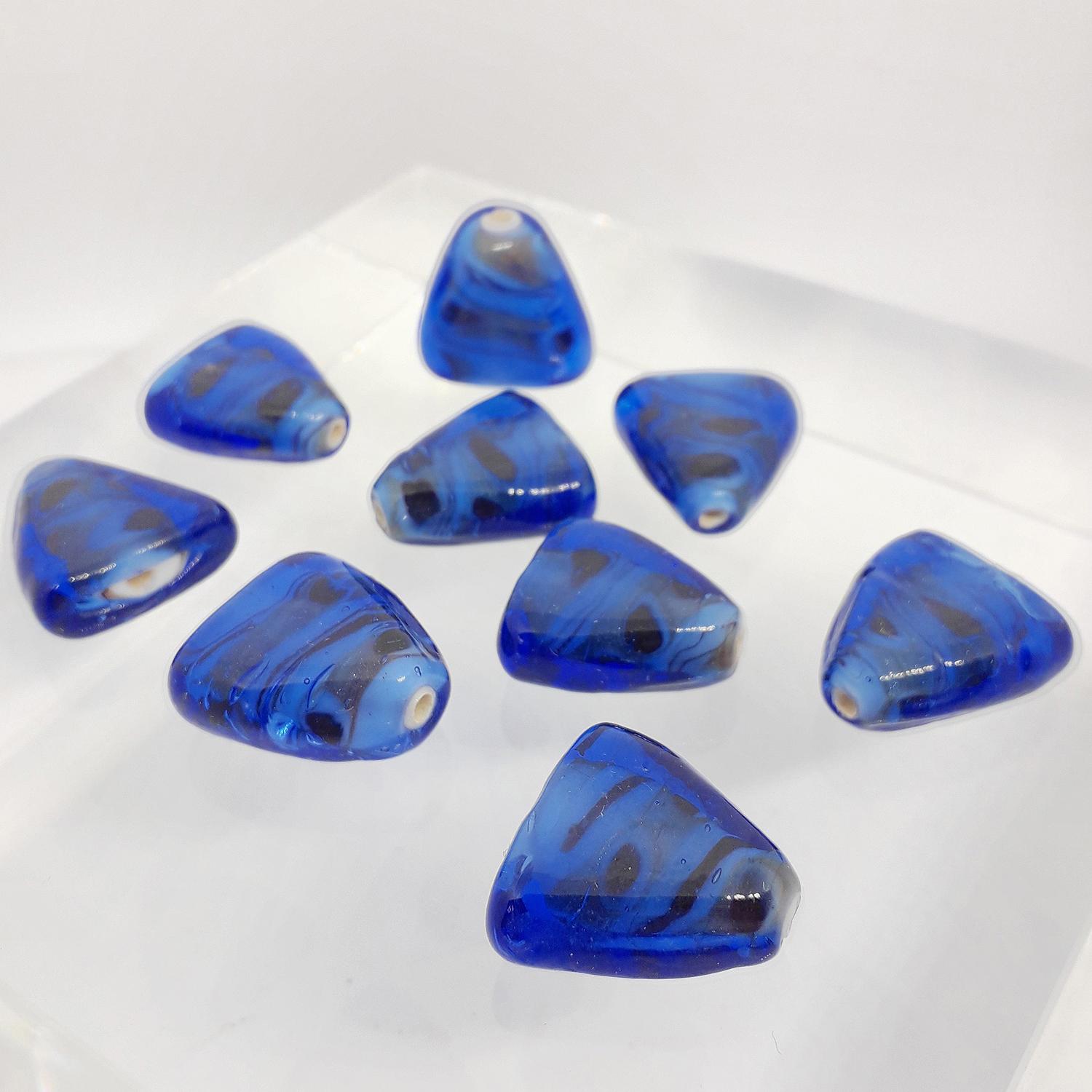 18x15mm Dark Blue Glass Triangle Bead with Black Spot Design