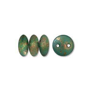 6mm Czech Mates Two Hole Lentil in Copper Picasso Turquoise