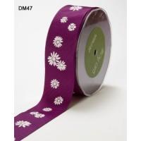 1.5 Inch Violet Grosgrain with White Daisy Print May Arts Ribbon