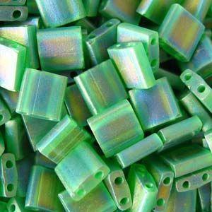5mm Miyuki Tila Beads in Matte Transparent Green AB