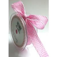 25mm Pink Gingham Ribbon with White Lace Edge Bertie's Bows Ribbon