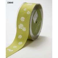 1.5 Inch Celery Grosgrain with White Daisy Print May Arts Ribbon