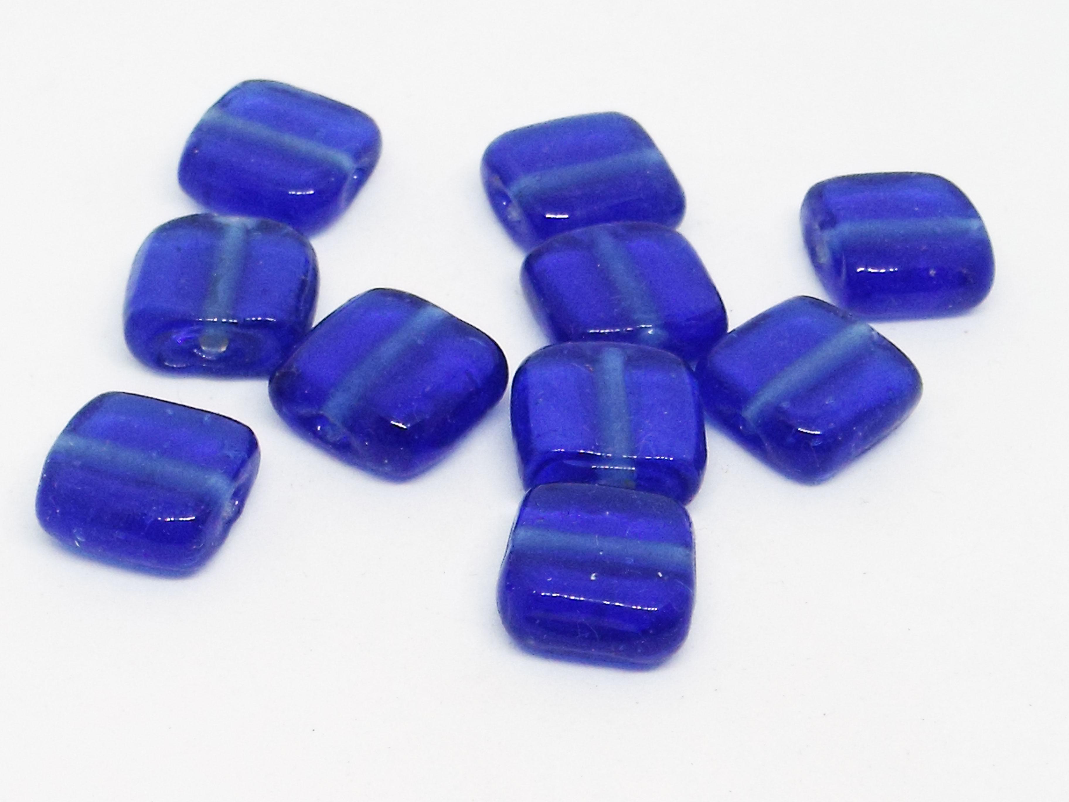 13.5x13.5mm Flat Glass Square Bead - Clear Royal Blue