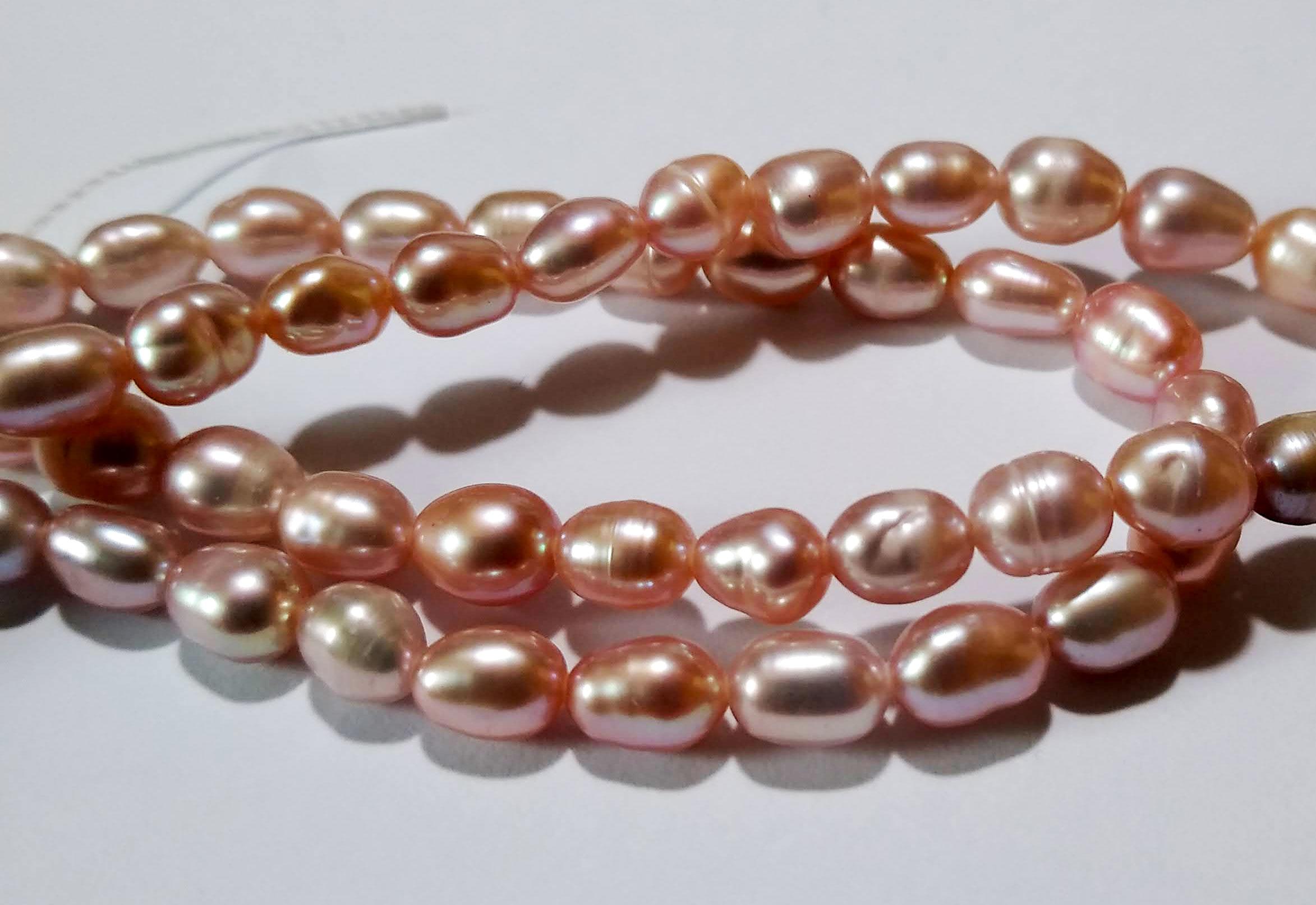 4-6x5-8mm Freshwater Rice Pearls - Dyed Pink