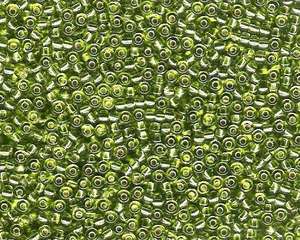 Miyuki Seed Beads 8/0 in Lime Green Trans. Silver Lined