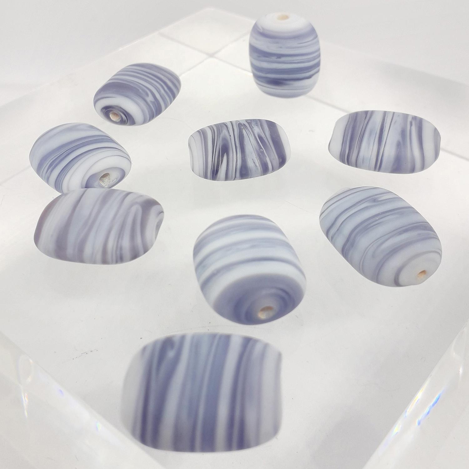 19x11mm Matte White Glass  Rectangle Bead with Purple and White Swirl Design