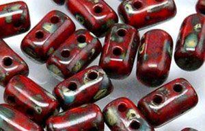3x5mm Rulla Bead in Opaque Red Picasso