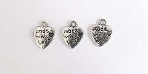 Made with Love Heart Charm - Silver Plated