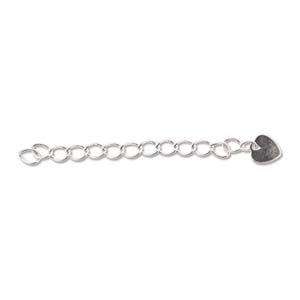 2 Inch Extension Chain with Heart Dangle - Silver Plated