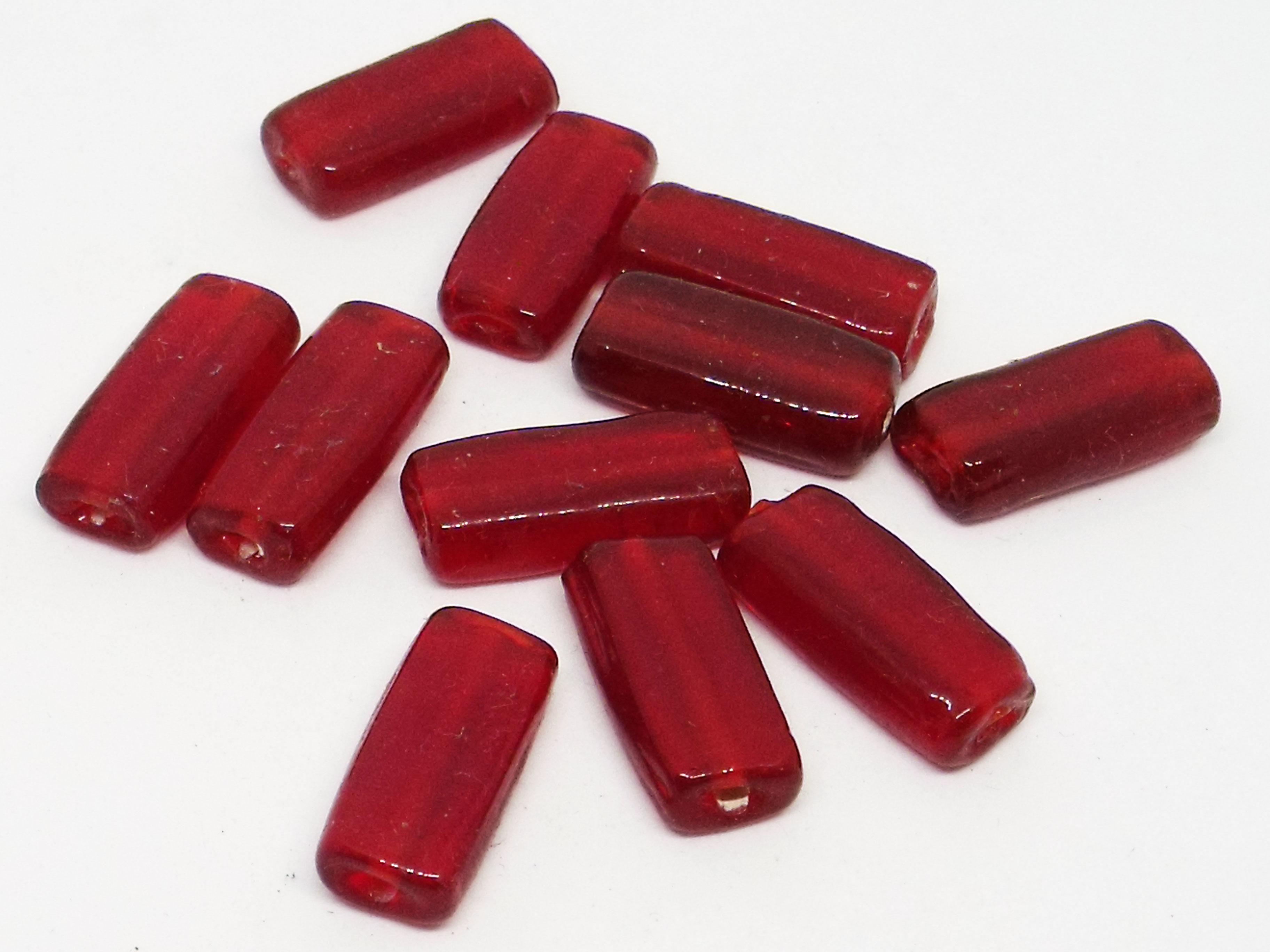 23x10mm Flat Glass Rectangle Bead - Clear Red