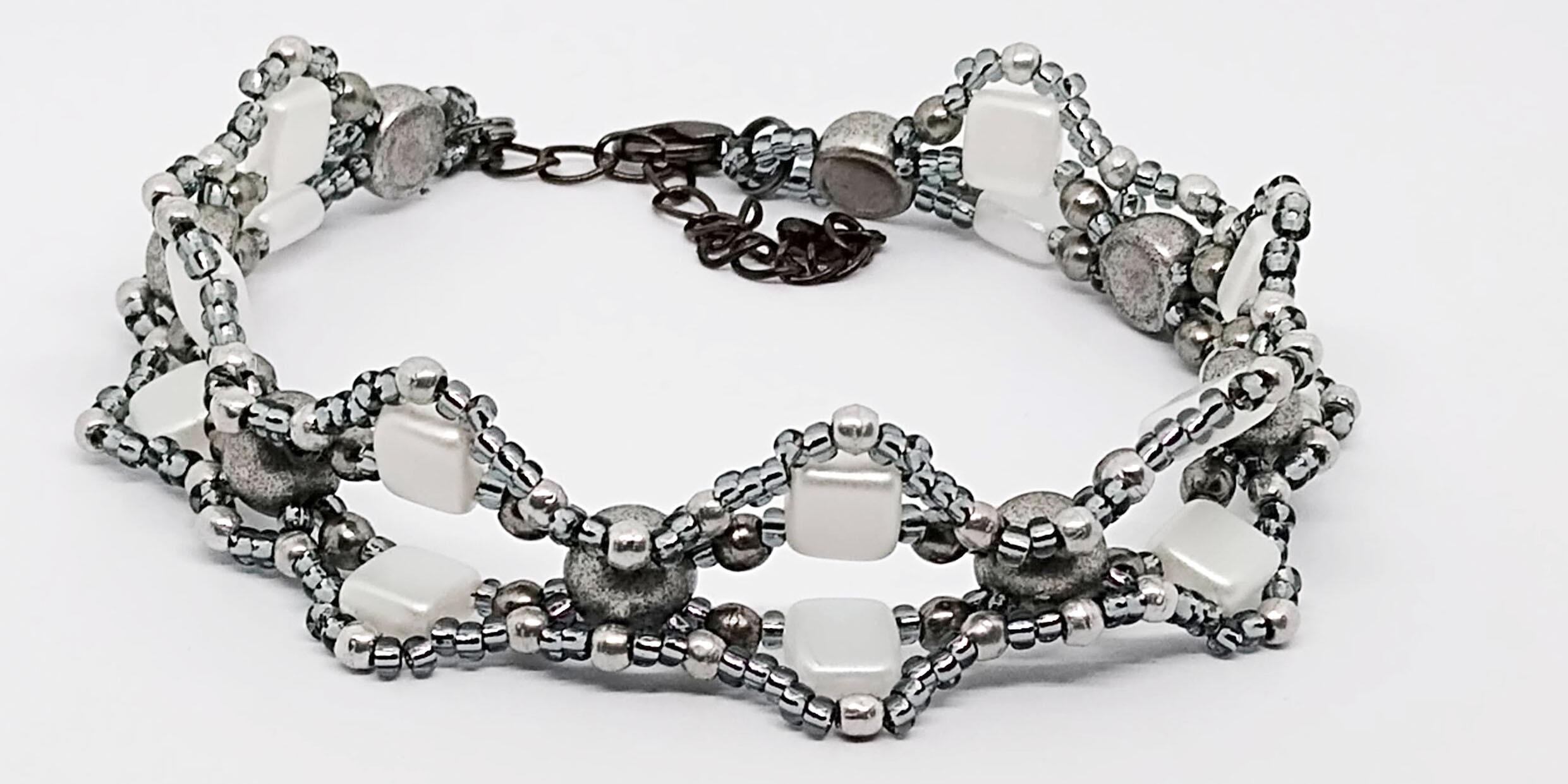 Tile Style Bracelet - White and Silvery Grey