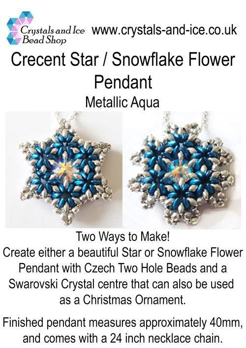 Crescent Star / Snowflake Flower Pendant Kit - Metallic Aqua
