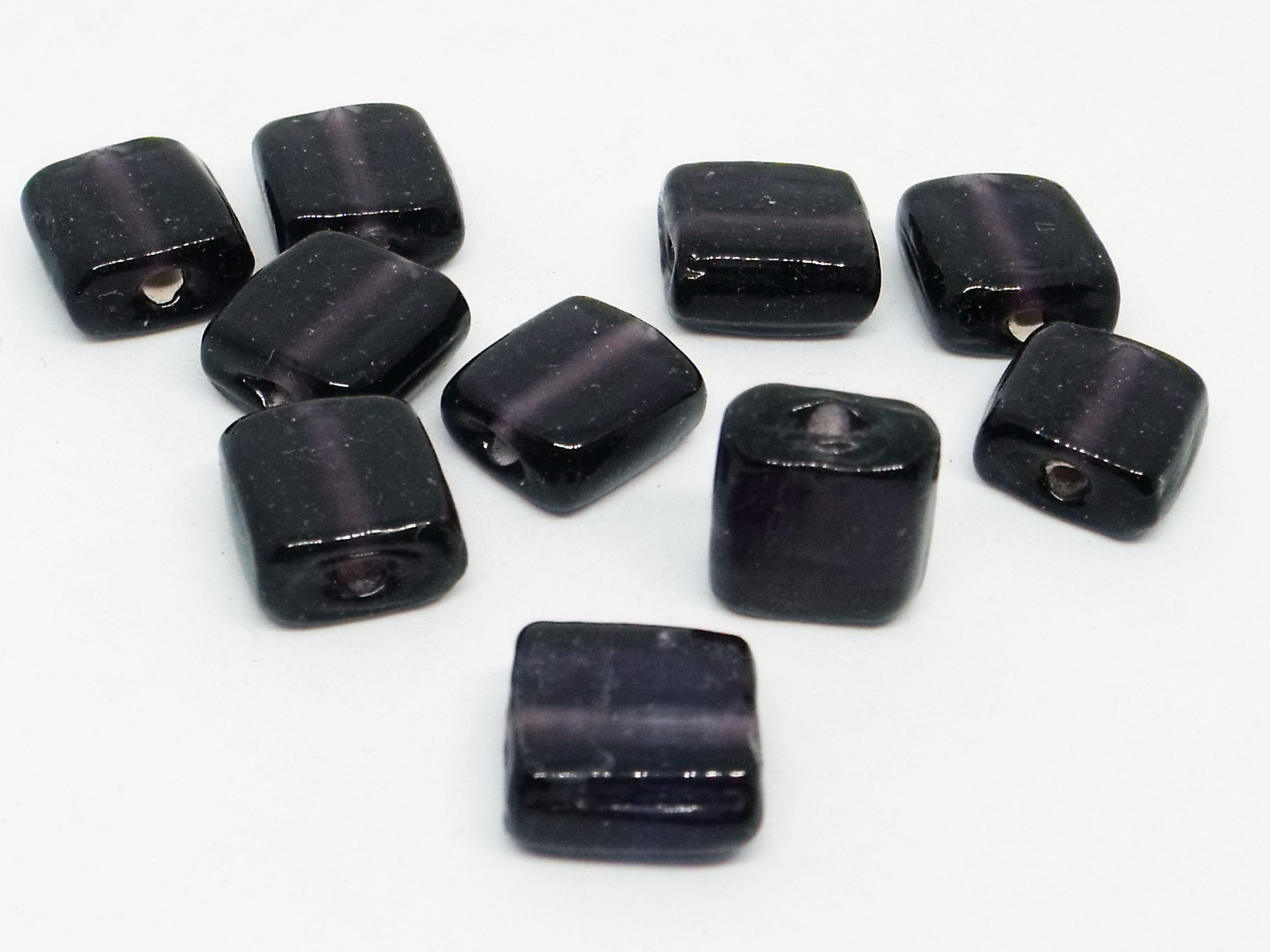 13.5x13.5mm Flat Glass Square Bead - Clear Dark Purple