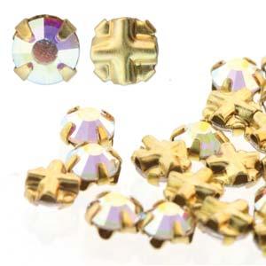 3mm Rose Montees - Crystal AB in Gold Plate Setting (SS10)