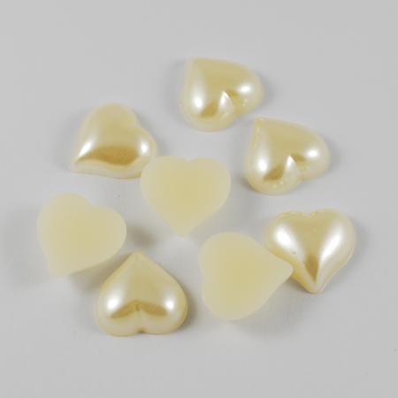 6mm Glue On Acrylic Pearl Heart Flatbacks - Cream