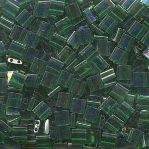 5mm Miyuki Tila Beads in Transparent Green AB