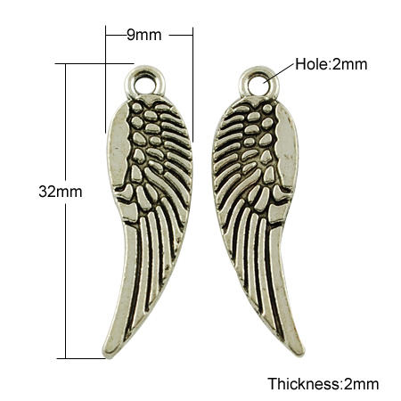 ?32x9x2mm Angel Wing  Pendant - Antique Silver Plate