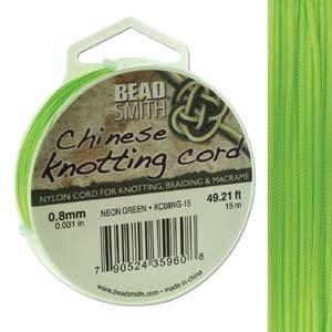0.8mm Chinese Knotting Cord - Neon Green (15m Spool)
