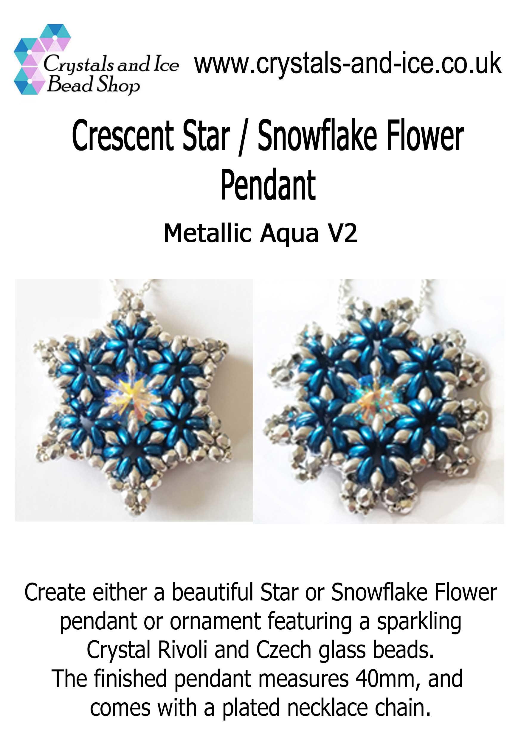 Crescent Star / Snowflake Flower Pendant Kit - Metallic Aqua V2