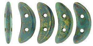 CzechMates Two Hole Crescent in Turquoise Bronze Picasso