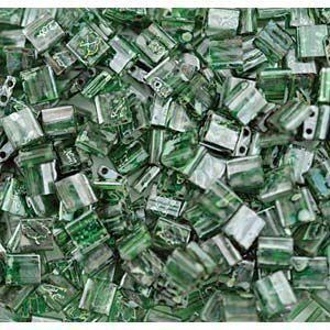 5mm Miyuki Tila Beads in Green Transparent Picasso