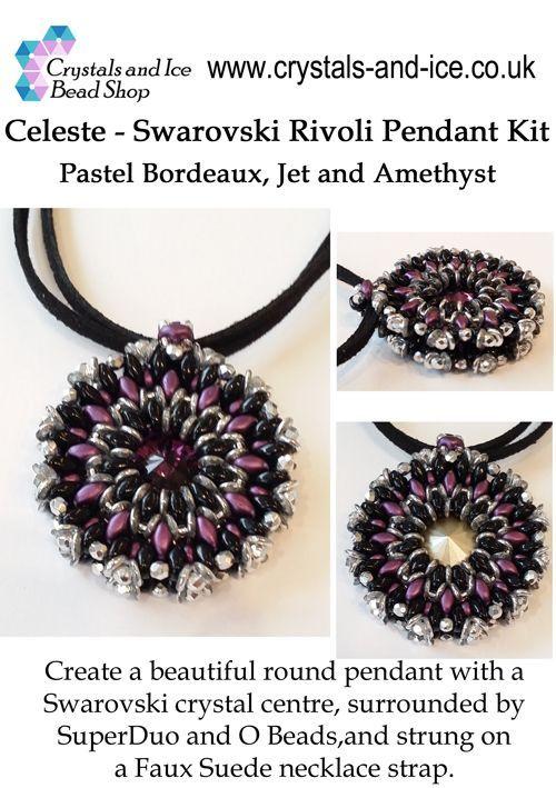 Celeste - Swarovski Rivoli Pendant Kit (Pastel Bordeaux, Jet and Amethyst)