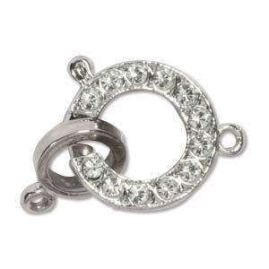 15mm Elegant Elements Bolt Ring Clasp with Crystals - Silver Plate