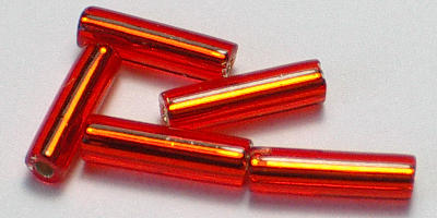 6mm Miyuki Bugle - Orange / Red Trans. Silver Lined