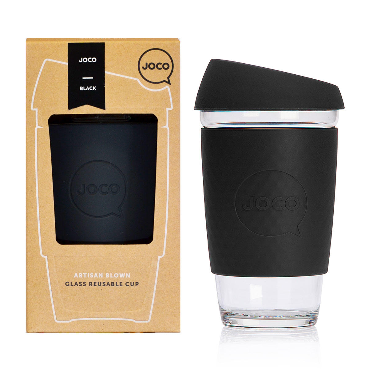 JOCO Reusable Glass Coffee Cup 16oz Black