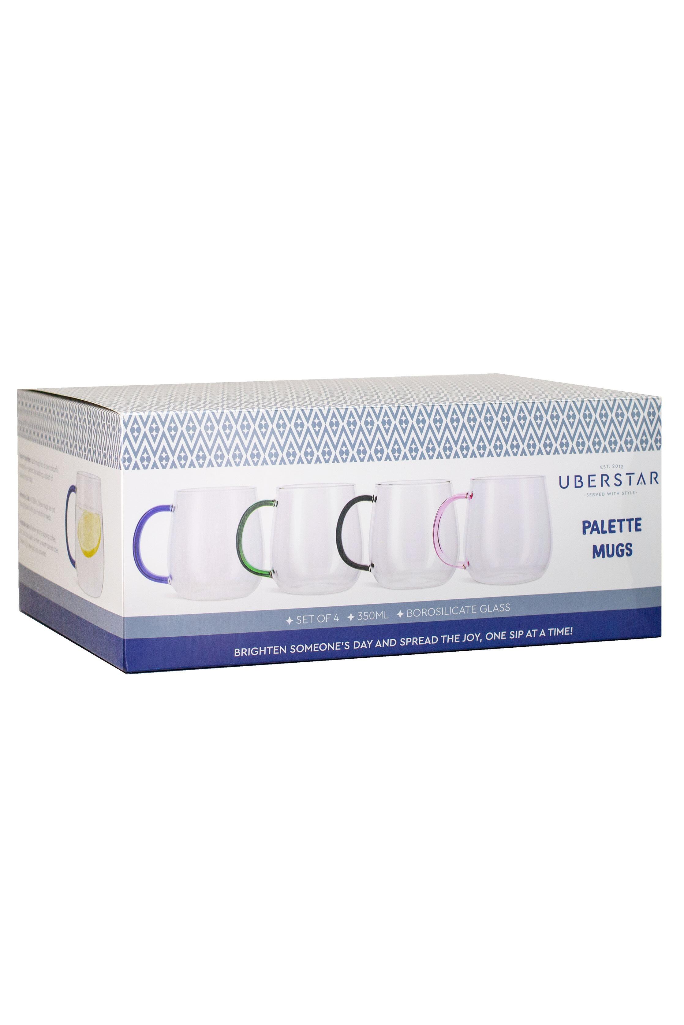 Uberstar multi coloured handle mugs for hot drinks set of 4