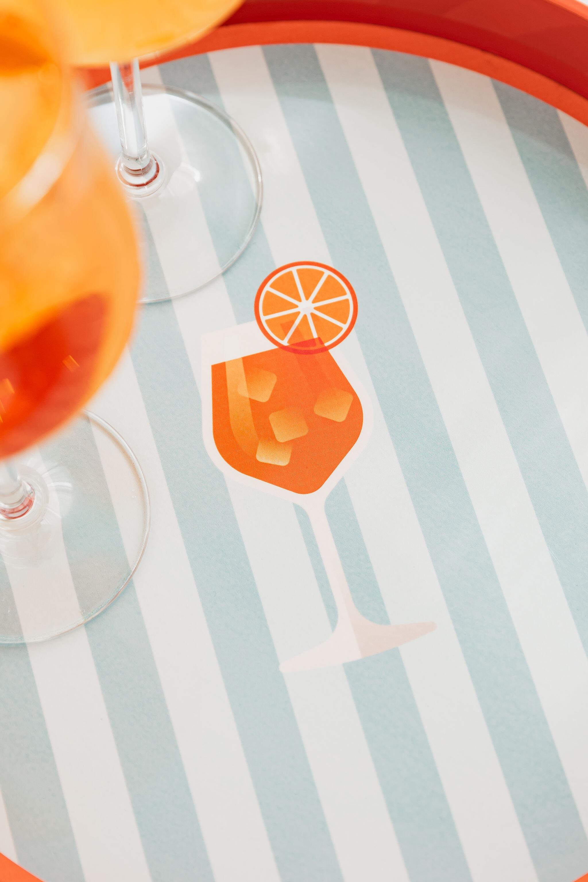 Wooden Cocktail Tray with Handles Orange