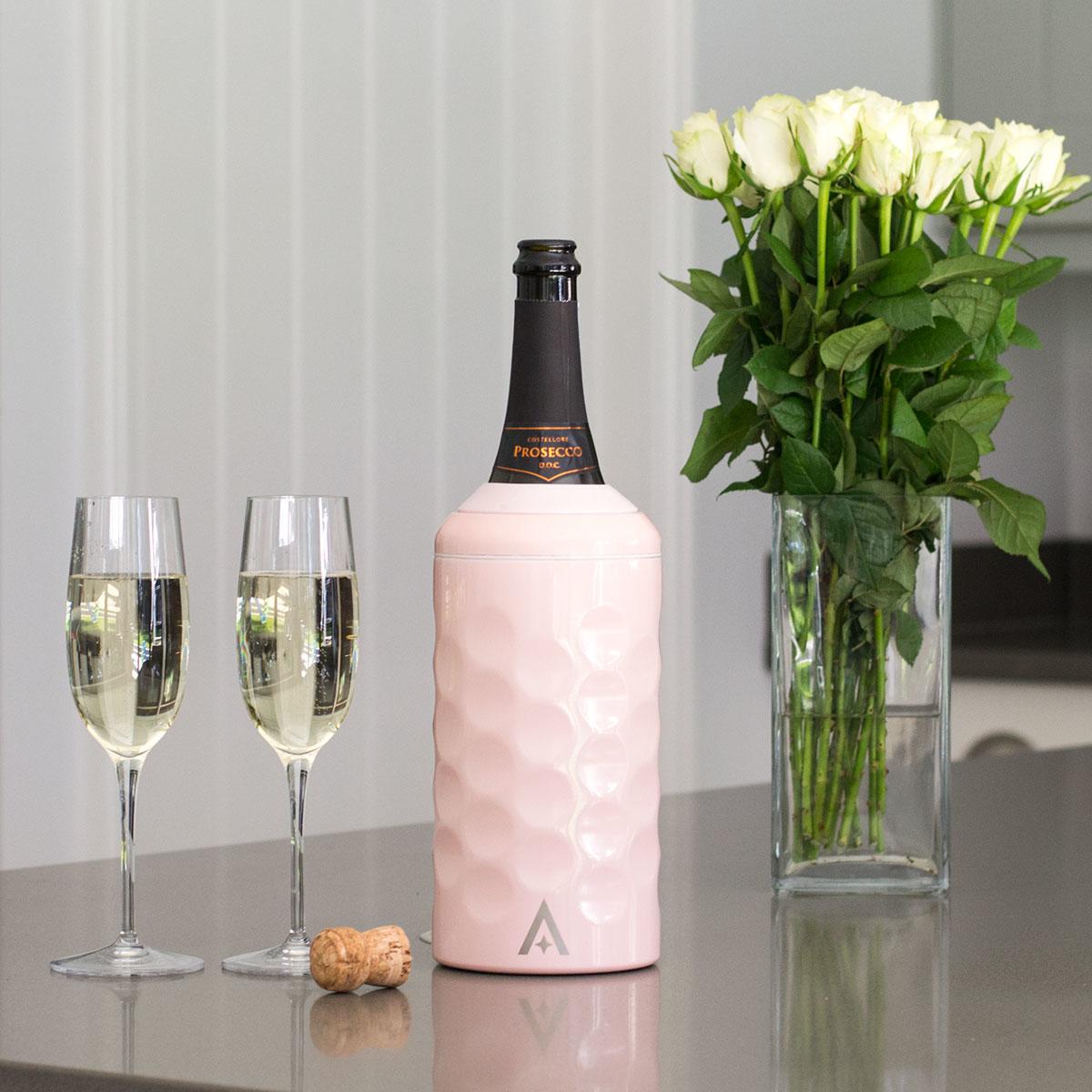 UBERSTAR Stainless Steel Wine and Champagne Bottle Cooler with Lid - Pink