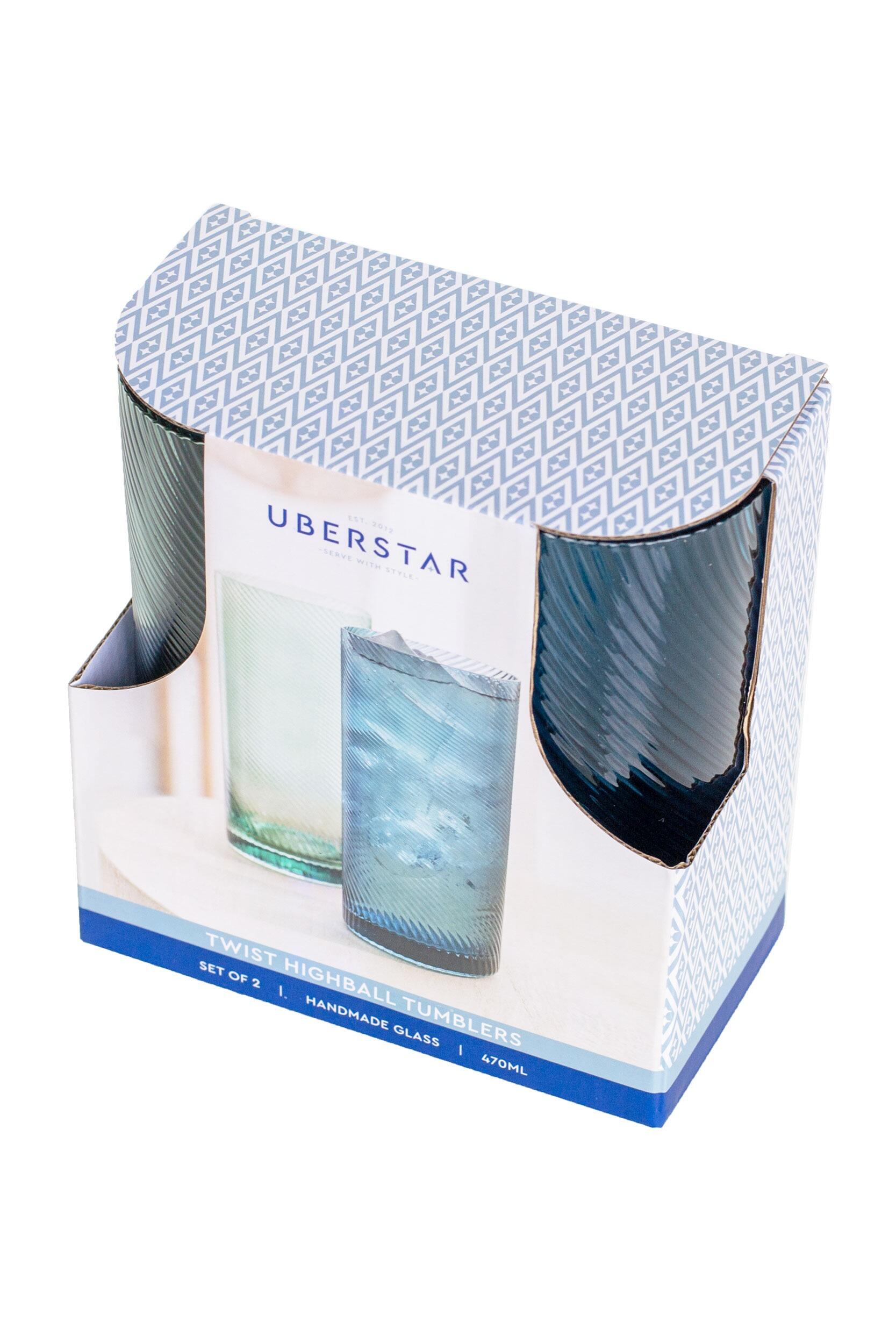 Texture Ribbed Retro Drinking Glasses Set of 2 Blue Green