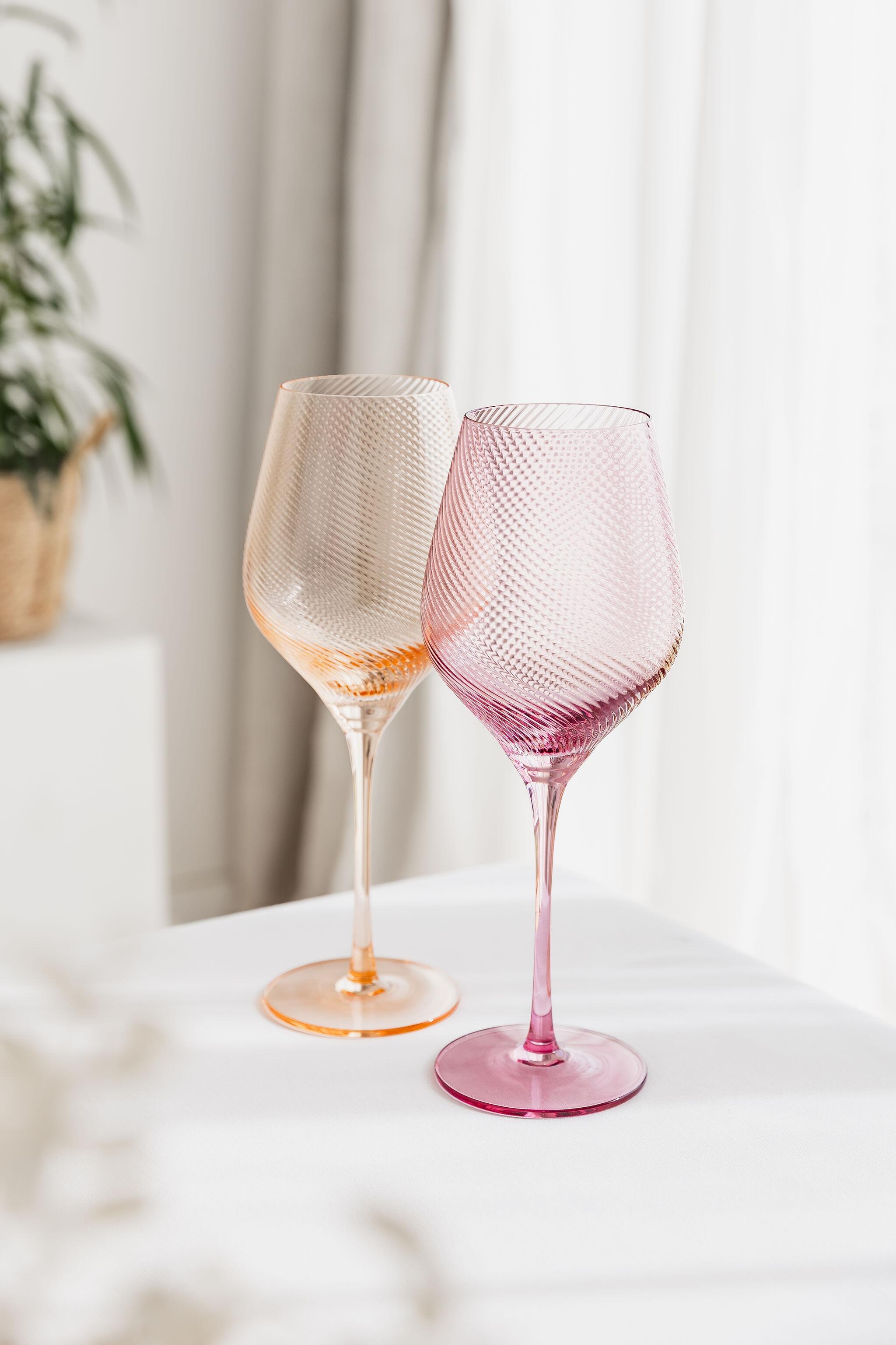 Twist Wine Glasses Coloured Glass Peach and Pink Uberstar