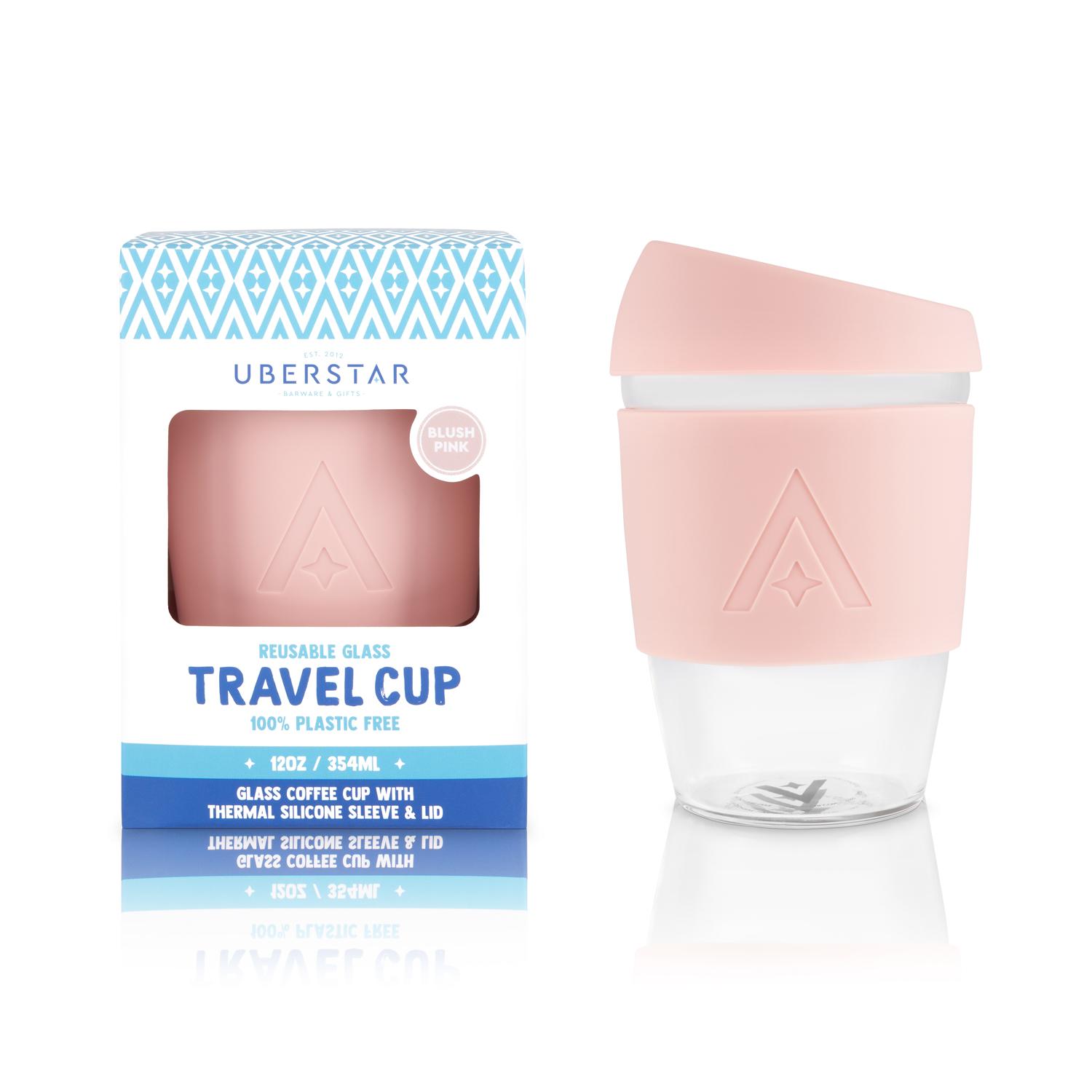 Uberstar Reusable Glass Travel Cup - Blush Pink - Only £14.99