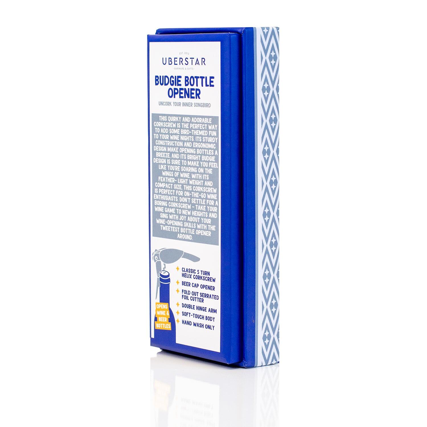 UBERSTAR Budgie Bottle Opener - Packaging Back
