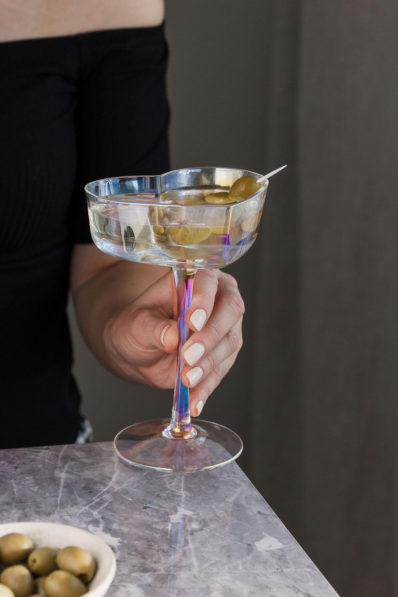 Iridescent Heart Shaped Glass Coupes