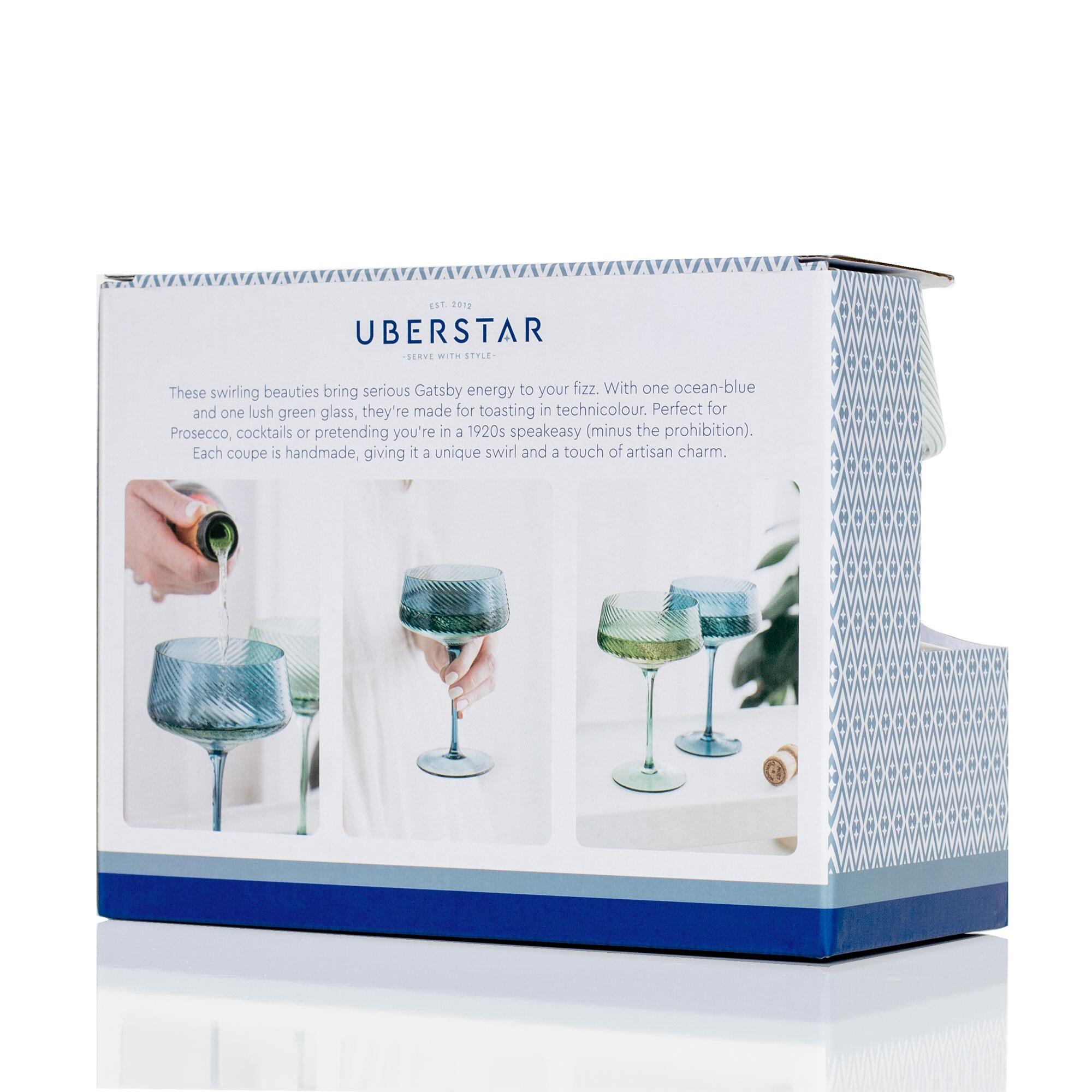 Retro Glass Champagne Coupes Blue Green