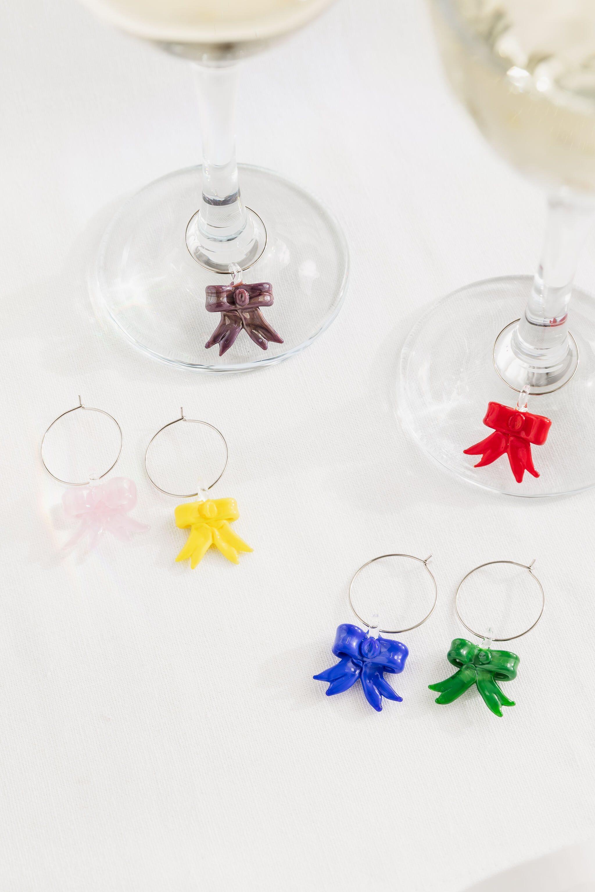 glass bow wine charms