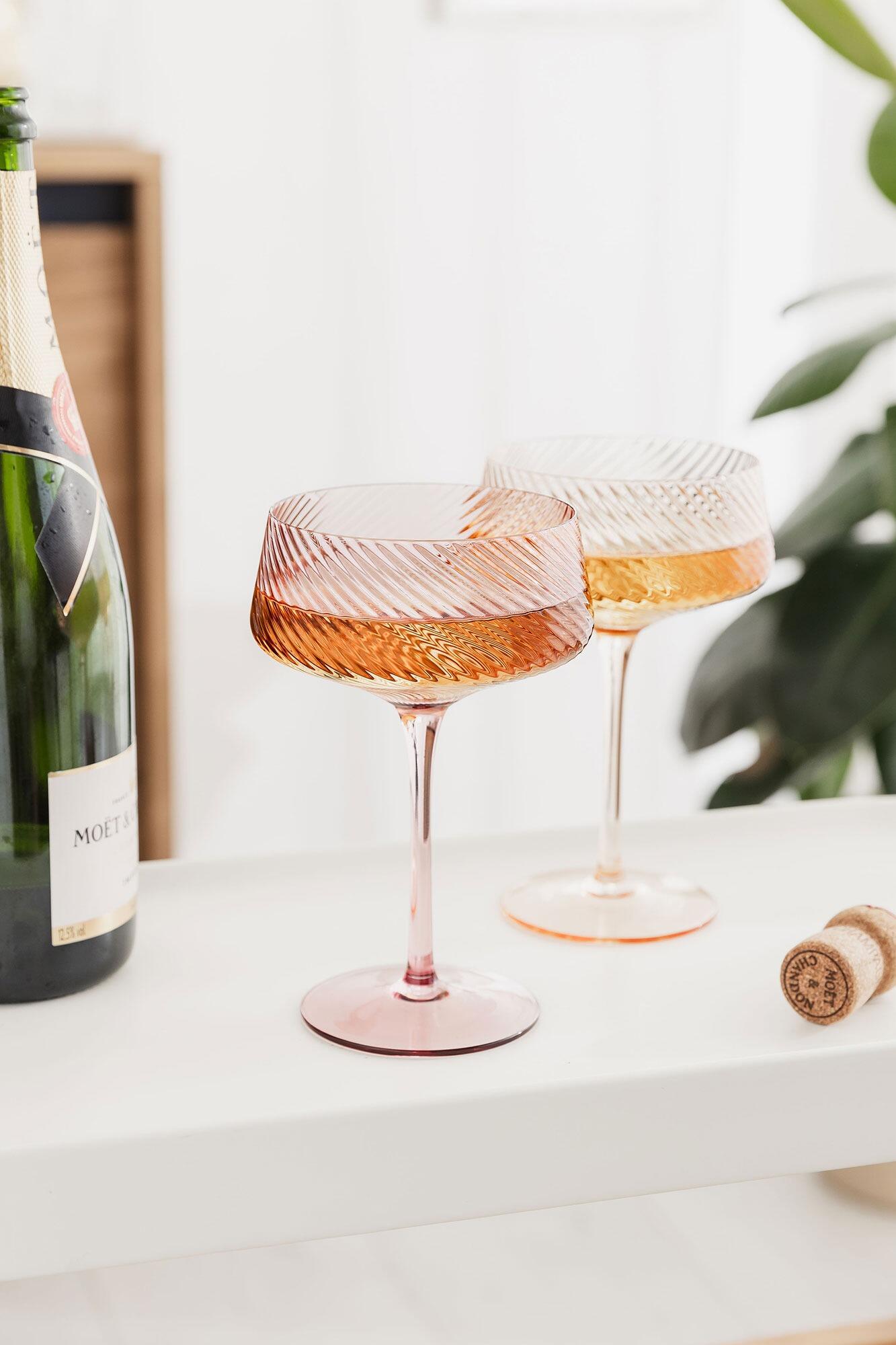 Coloured Glass Twist Champagne Glasses Pink Peach