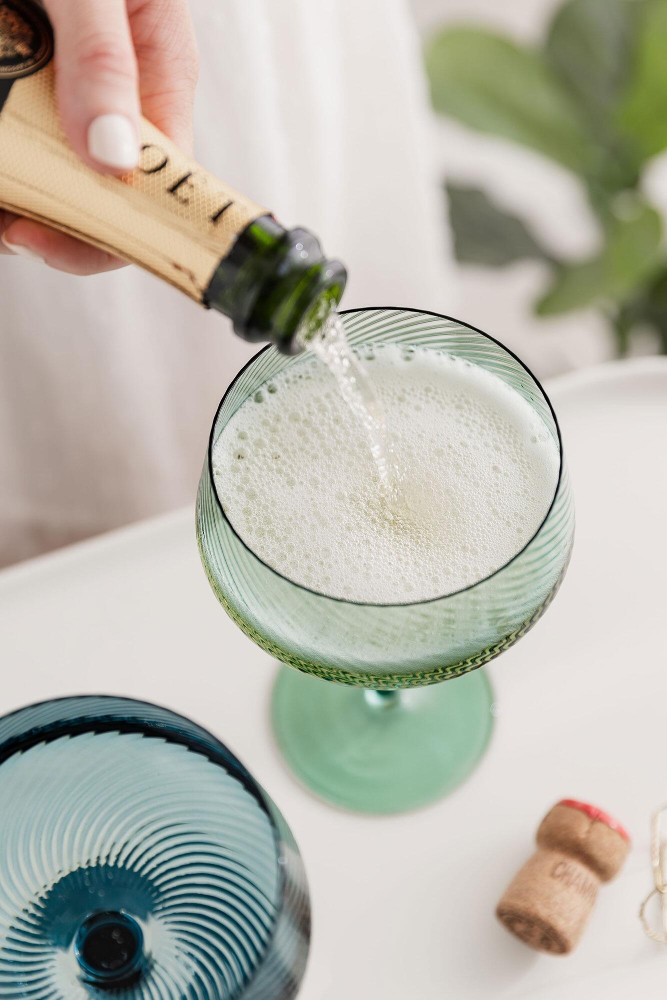 Coloured Glass Champagne Saucers Blue Green