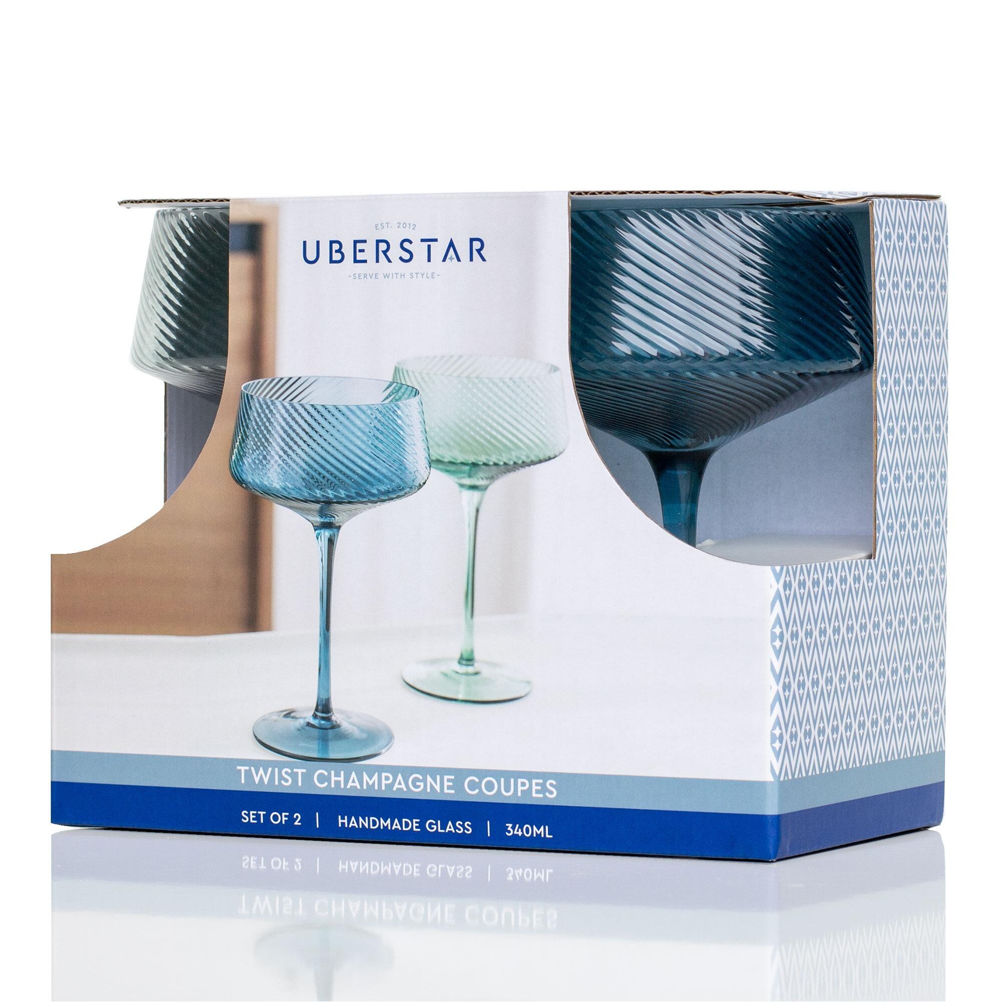 Vintage Glass Cocktail Coupes Blue Green