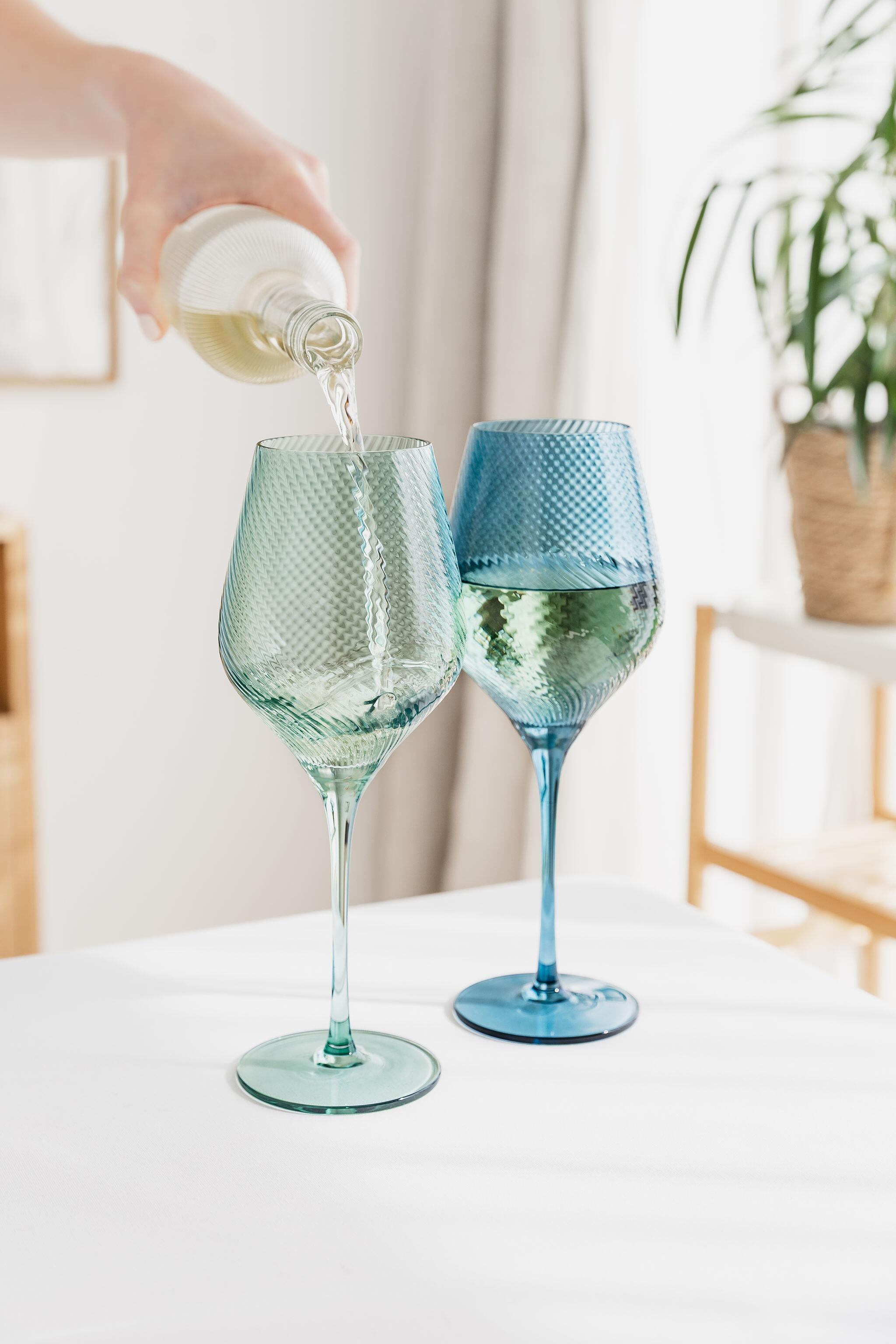 Wine Glasses Coloured Glass Green Blue Gift