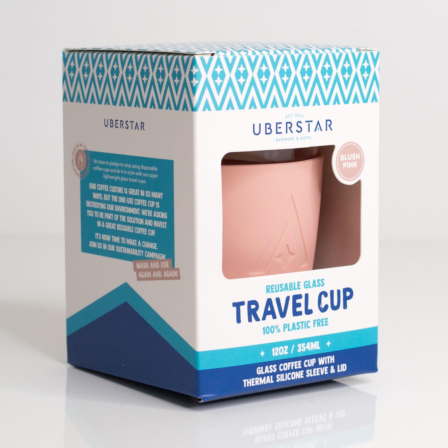 Uberstar Reusable Glass Travel Cup - Blush Pink - Only £14.99