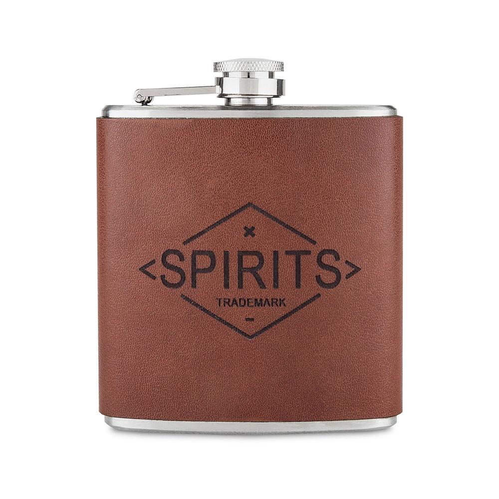 "Spirits" Genuine Leather Hip Flask - Only £26.99