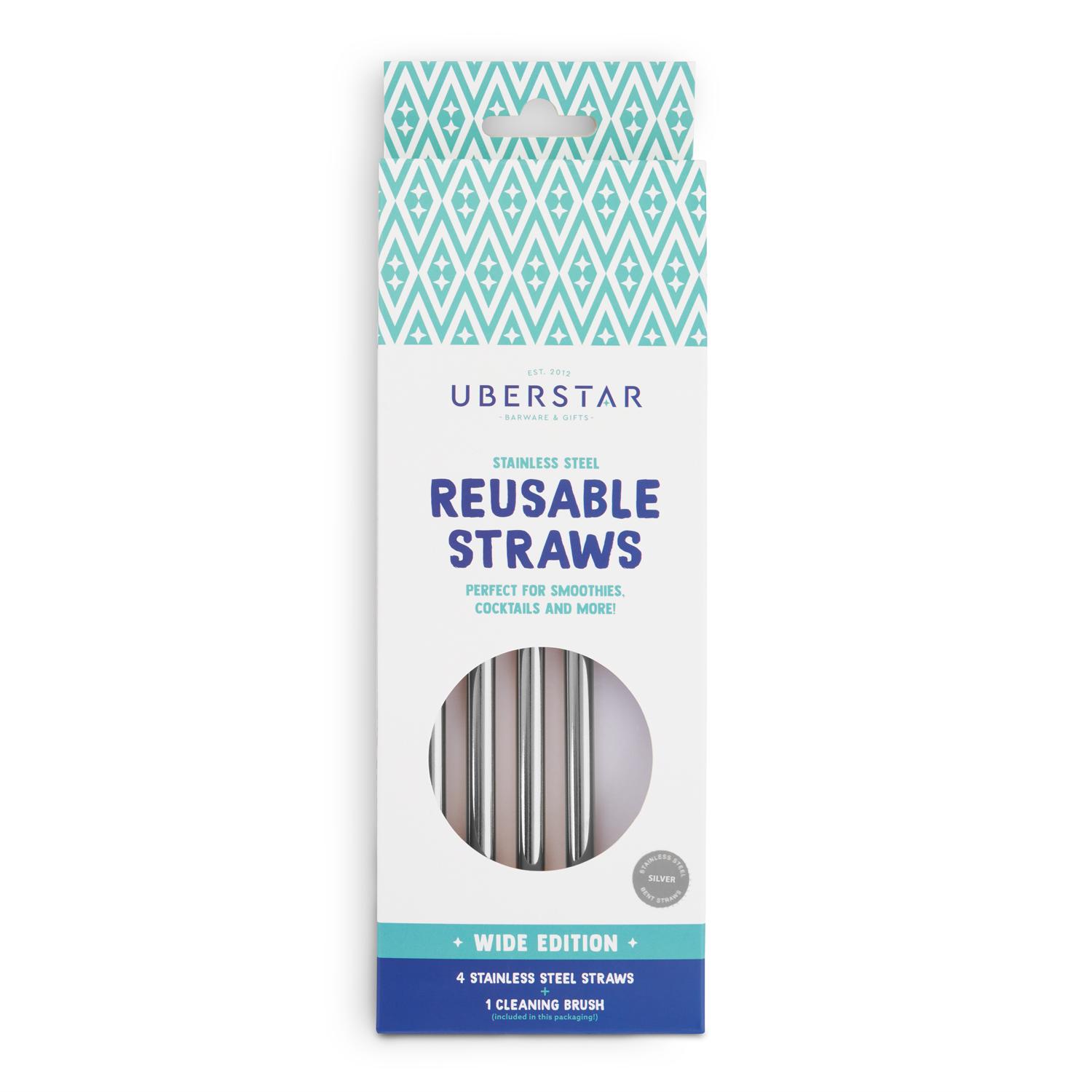 Uberstar Reusable Stainless Steel Straws (4 Pack)