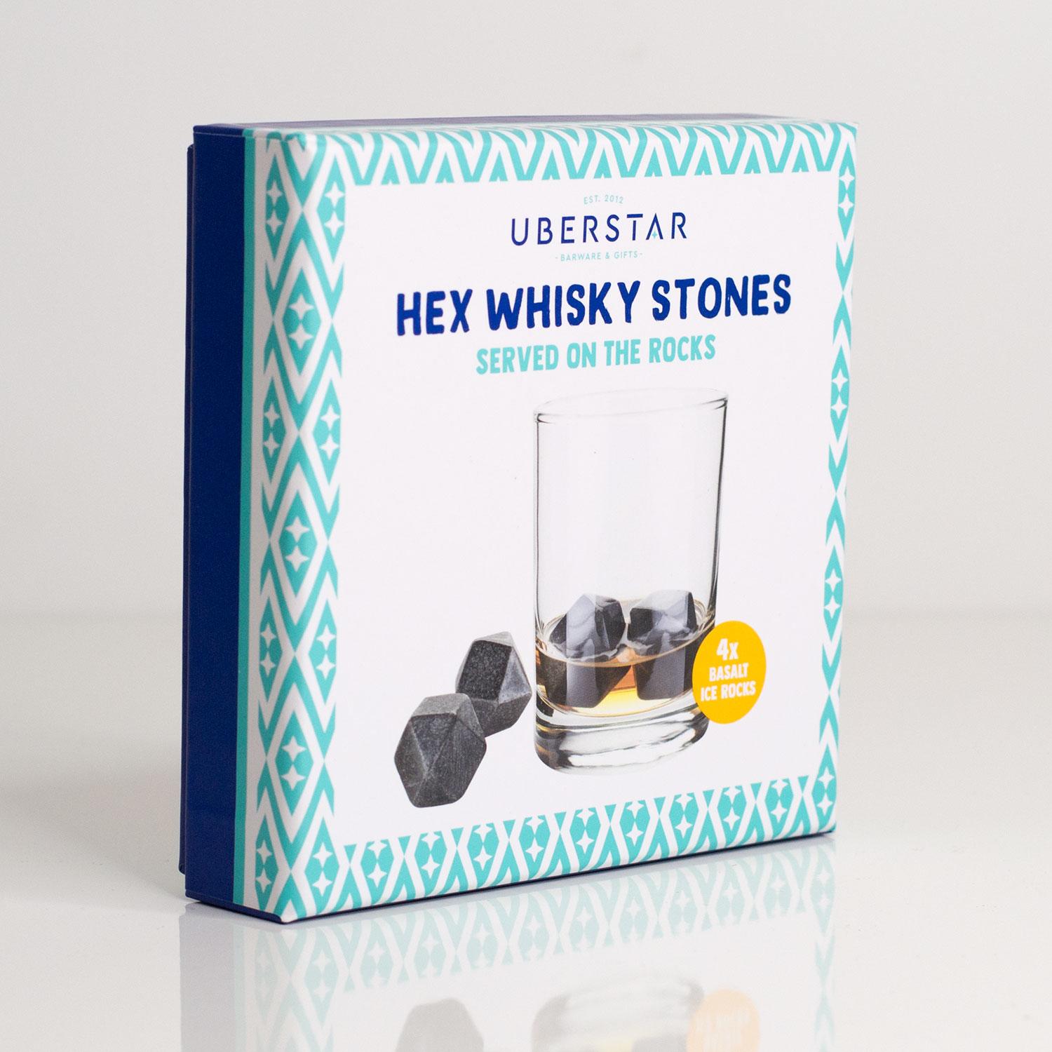 Uberstar Hex Whisky Stones - 4x Basalt Stones & Cotton Bag