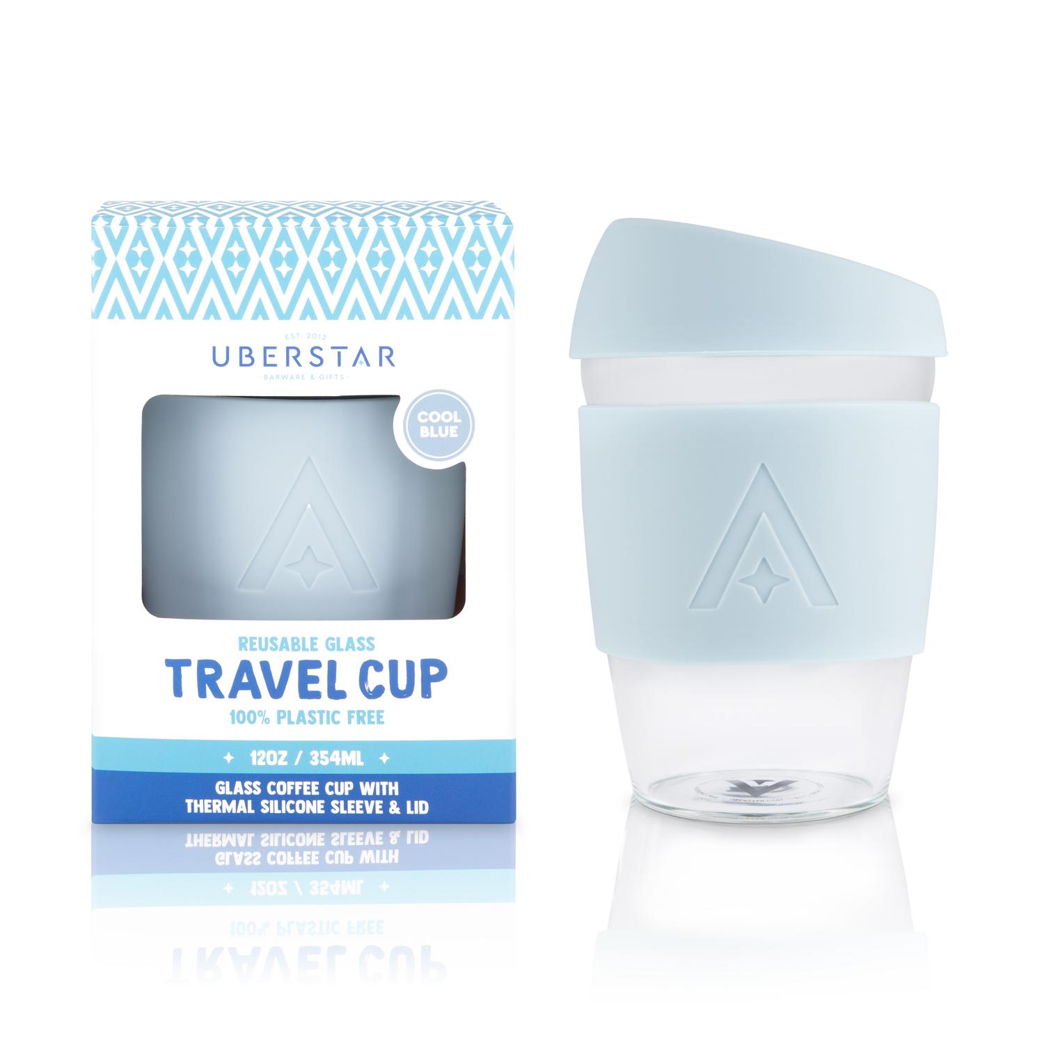Uberstar Reusable Glass Travel Cup - Cool Blue - Only £14.99