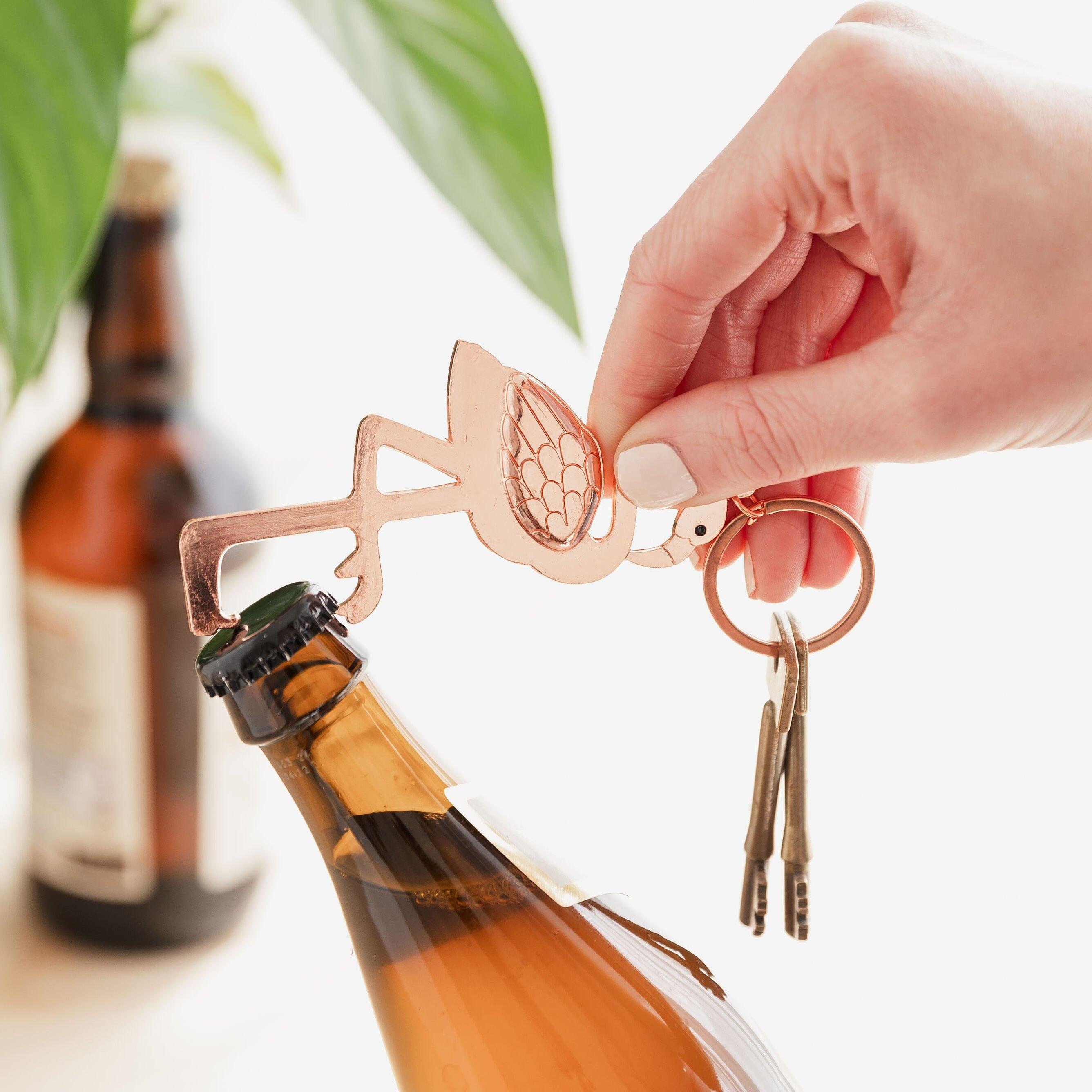 Flamingo Keyring Bottle Opener Rose Gold