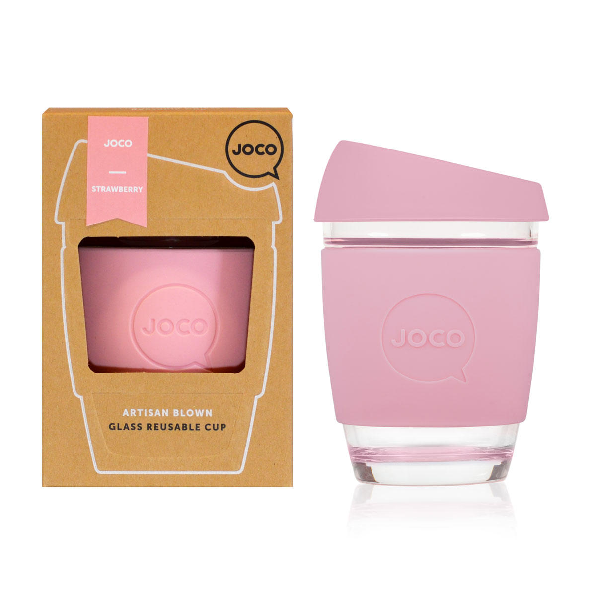 12 oz Strawberry Pink JOCO Glass Reusable Cup 